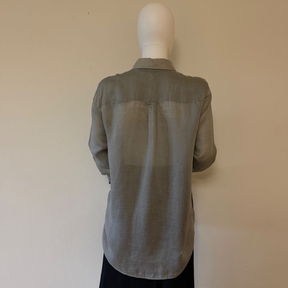 Lafayette 148 New York‎ Sage Green Grey Button Down Tunic Shirt Womens Petite P - Picture 8 of 13